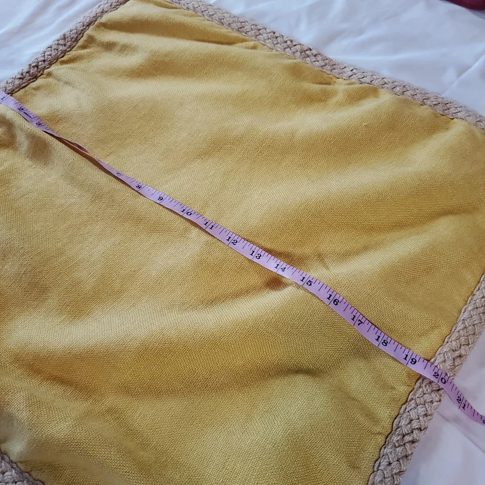 Pottery Barn 100% Linen Throw Pillow‎ Sham Mustard With Rope Trim 20x20 Zip